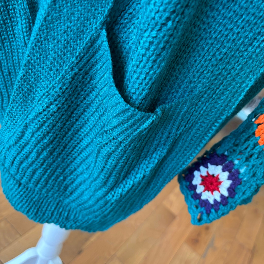 BLAKELEY Teal Crochet Sleeve Cardigan OS - Picture 3 of 7